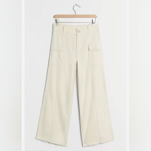 by Anthropologie Blake Cargo Pant Size 8 Cream Wide-Leg Raw Hem Crop Cotton